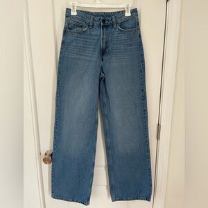 &Denim Wide Leg Ultra High Waist Jean Raw Hem Detail